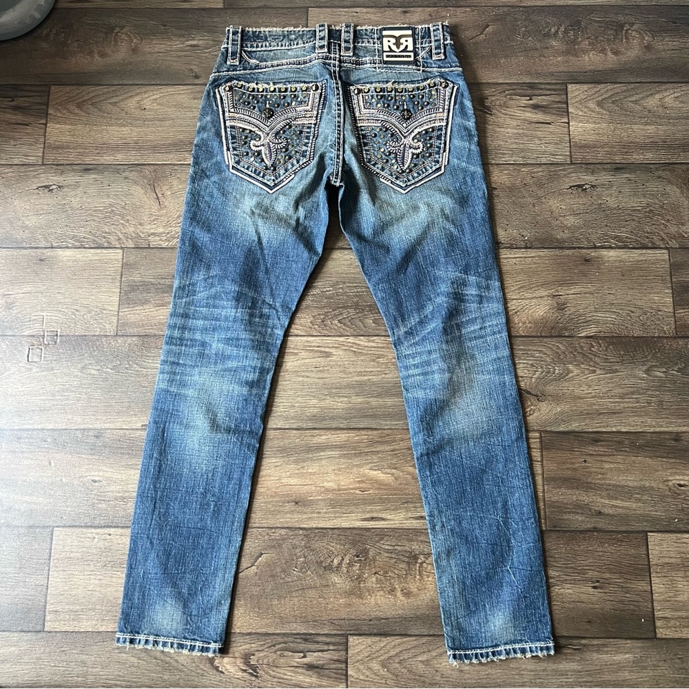 Rock Revival Men's Embellished Tiverton Taper Denim Jeans Blue Size 32x32 NEW